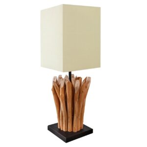 Tafellamp EUPHORIA met witte linnen kap in drijfhoutkleur - 36967