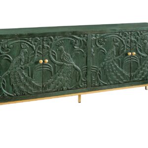 Dressoir PEACOCK 175cm 3D mangohout antieke look donkergroen goud handgemaakt - 45791