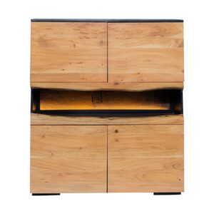 Highboard GRAND ACACIA 120 cm, acaciahout met natuurlijke rand en LED-verlichting - 44096