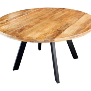 Eettafel IRON CRAFT Ø 140cm rond mango naturel met zwarte metalen poten - 45256