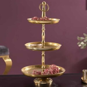 Design taartplateau ORIENT 47cm goud in wild hammer finish met drie niveaus - 41535