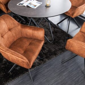 Design stoel LOFT koperbruin fluweel draaibaar zwart metalen frame met armleuning - 42394