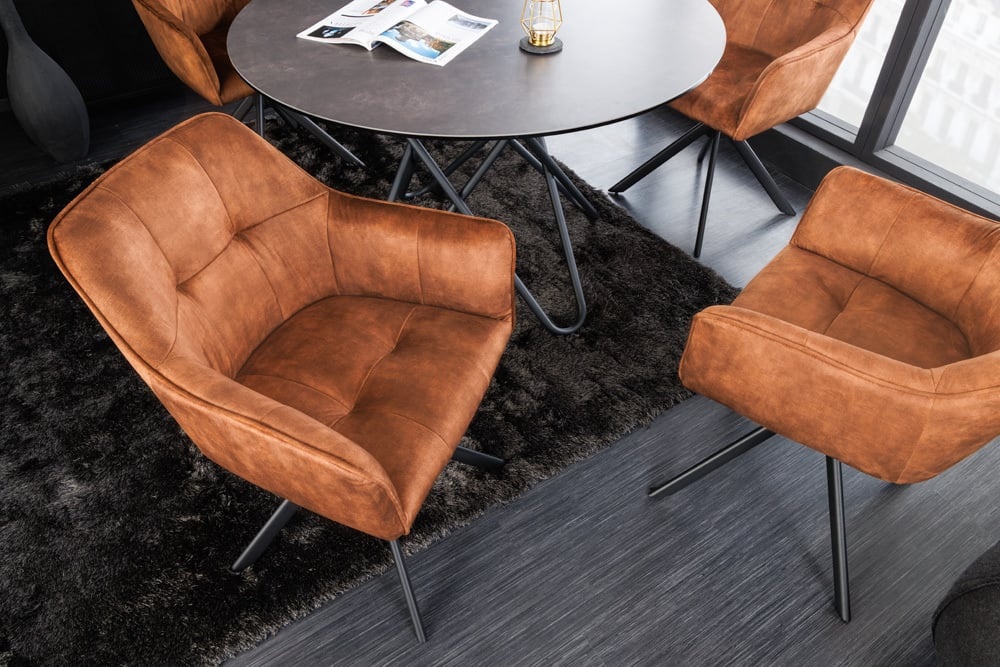 Design stoel LOFT koperbruin fluweel draaibaar zwart metalen frame met armleuning - 42394