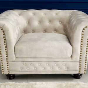 Chesterfield fauteuil 110cm fluweel champagne met knoopstiksel en veerkern - 42312