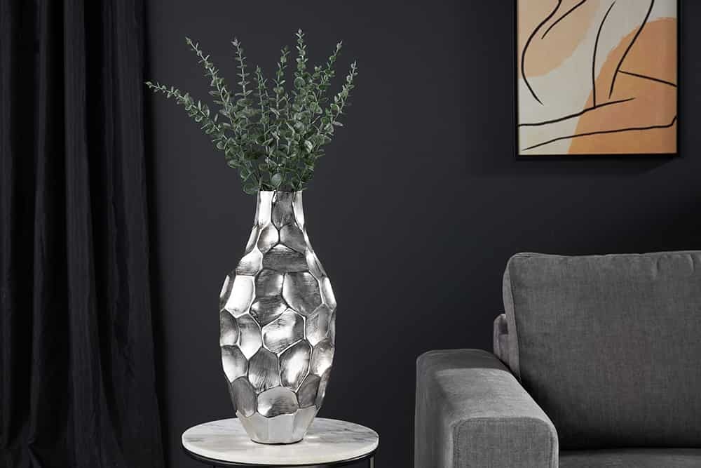 Elegante vaas ORGANIC ORIENT 45cm zilver gehamerd ontwerp - 41544