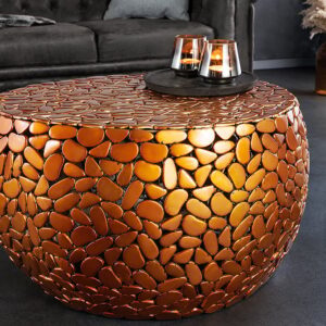 Ronde salontafel STONE MOSAIC 75cm koper metaal mozaiek handgemaakt - 41434