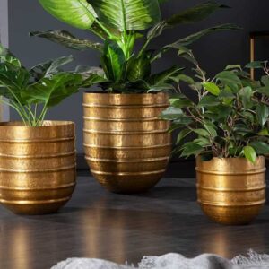 Set van 3 bloempotten ORIENT 25/20/15cm metaal goud gehamerd ontwerp - 41269