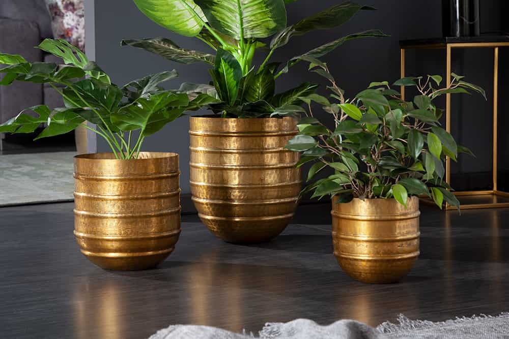 Set van 3 bloempotten ORIENT 25/20/15cm metaal goud gehamerd ontwerp - 41269