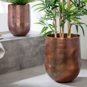 Set van 2 bloempotten FLOWERS XL 20/30cm metaal koper gevlamd - 40905