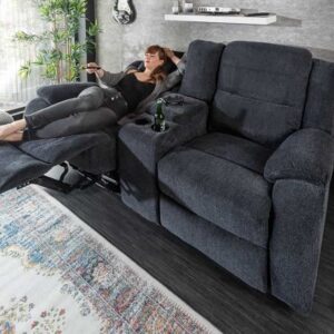 Exclusieve 2-zits bioscoopfauteuil HOLLYWOOD donkergrijze tv-fauteuil met bekerhouder - 39979