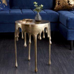 Extravagante bijzettafel LIQUID LINE 50cm goud druppelvormig design metaal aluminium rond - 39882