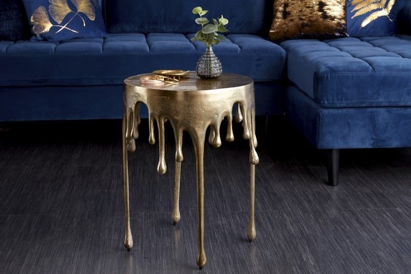 Extravagante bijzettafel LIQUID LINE 50cm goud druppelvormig design metaal aluminium rond - 39882