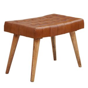 Poef mangohout leer bruin - WL6.012