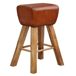 Barkruk mangohout leer bruin - WL6.011