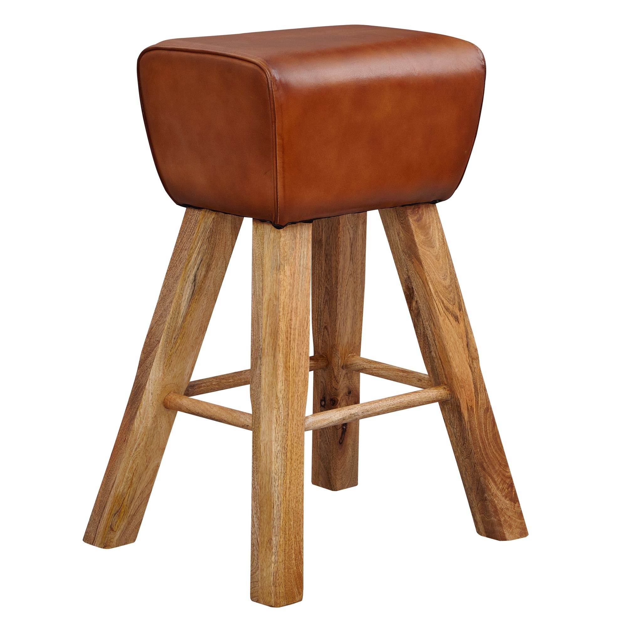 Barkruk mangohout leer bruin - WL6.011
