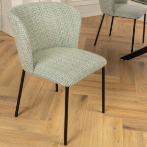 Design stoel LYON groen-roze geruite bouclé zwarte metalen poten - 44958