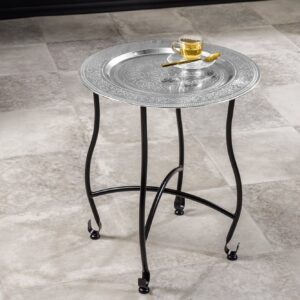 Ronde Bijzettafel MARRAKECH 50cm Zilveren Theetafel Uitneembaar Dienblad Opvouwbaar - 44347