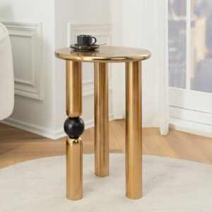 Handgemaakte bijzettafel ABSTRACT 55cm goud zwart metaal rond - 44854