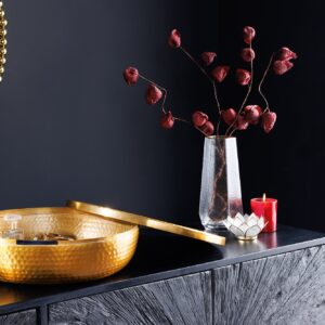 Handgemaakte schaal ORIENT 40cm goud metaal rond met deksel sieradenblik - 44473