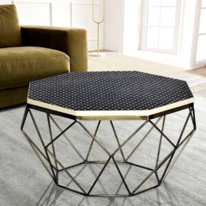 Beeninleg Salontafel DIAMOND 70cm Zwart Wit Messing Inlegwerk Arts & Crafts - 45215