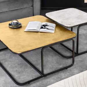 Set van 2 salontafel ABSTRACT 60cm goud zilver zwart metaal handgemaakt - 43515