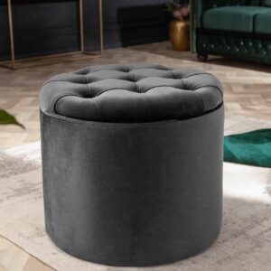 Ronde kruk MODERN BAROK 50cm Grijs Fluweel met opbergruimte - 44747