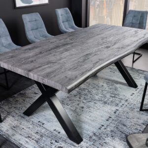 Industriële eettafel WILD 180cm Grijs Gelimd Wild Eiken Design Boomrand Zwart X-Frame - 45086