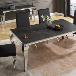 Design eettafel MODERN BAROK 180 cm zwart antraciet chroom keramiek marmer - 44366