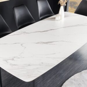 Eettafel MILANO 160 cm wit marmer keramiek zwart metalen frame - 44765