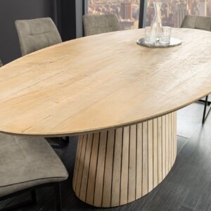 Ovale eettafel ART DECO 220 cm wit witgekalkt massief mangohout met zuilvoet - 44563