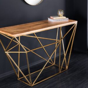 Abstracte wandtafel DIAMOND 120 cm naturel messing mango hout metalen frame - 43952