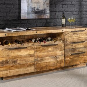Massief dressoir IRON CRAFT 175 cm naturel mangohout met lades wijnrek - 44184