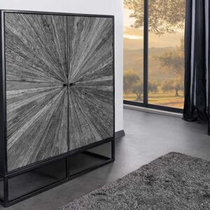 Massief dressoir BARRACUDA 120cm Grijs Mangohout met Teakhouten Voorkant Zwart Metaal - 44988