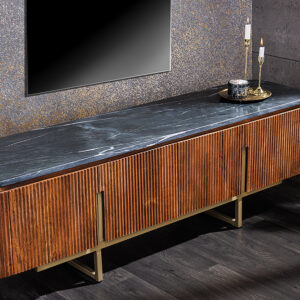 Design TV-bord GATSBY 160 cm bruin goud mangohout marmer metalen frame - 43337