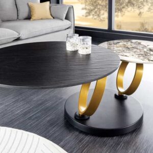 Design Salontafel DANCING RINGS Zwart Ronde Draaibaar Pandora Keramiek Zwart Metaal - 44317