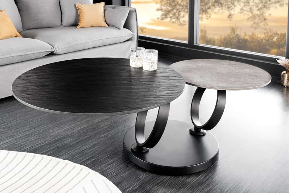 Design Salontafel DANCING RINGS Zwart Grijs Rond Draaibaar Keramisch Metaal - 44316