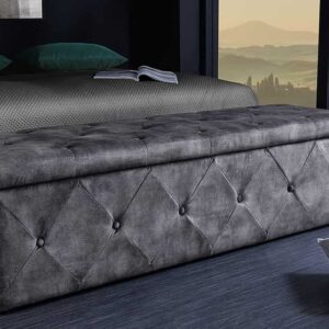 Chesterfield Slaapbank EXTRAVAGANCIA 140cm Grijs Fluweel met opbergruimte - 44425