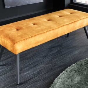 Design bank BOUTIQUE 100cm mosterdgeel fluweel zwart metalen poten - 44424