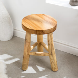 Massief houten kruk BALI 45cm natuurlijk rond teakhouten bijzettafeltje krukje nachtkastje - 41925