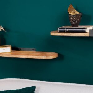 Moderne set van 2 wandplanken PURE NATURE 60cm zwart mangohout massief metaal handgemaakt - 44307