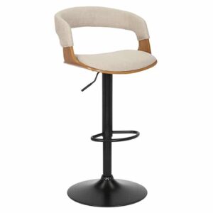 Retro barkruk MANHATTAN beige structuurmateriaal massief hout met draaibare rugleuning, in hoogte verstelbaar - 44198