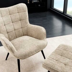 Moderne fauteuil SCANDINAVIA champagne grijs Boucle met armleuningen - 44022