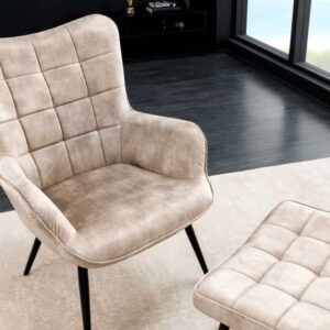 Moderne fauteuil SCANDINAVIA champagne fluweel zwart metalen poten met armleuningen - 44021