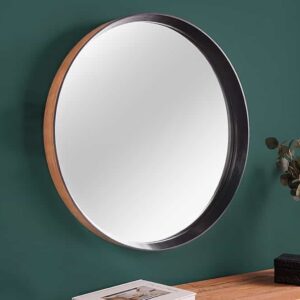 Ronde wandspiegel AMSTERDAM 70cm naturel zwart massief eikenhout handgemaakt - 43869
