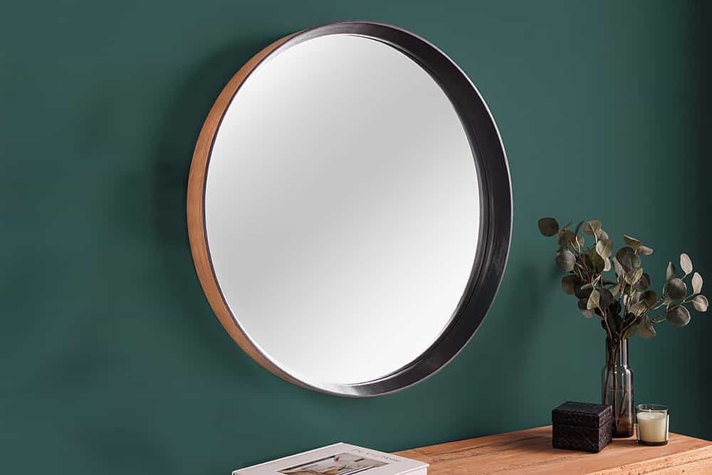 Ronde wandspiegel AMSTERDAM 70cm naturel zwart massief eikenhout handgemaakt - 43869
