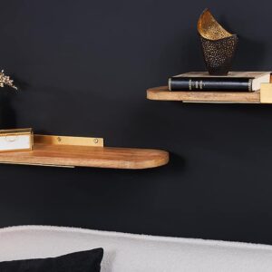 Moderne set van 2 wandplanken PURE NATURE 60cm goud mangohout massief metaal handgemaakt - 43501