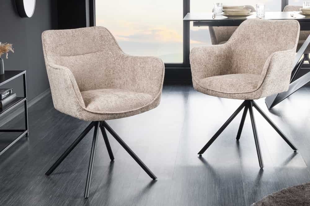 Bureaustoel VERONA champagne beige structuurstof met armleuning metalen poten zwart - 44158