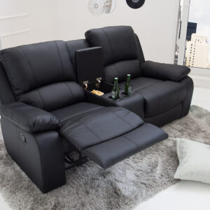 Exclusieve 2-zits bioscoopfauteuil HOLLYWOOD 190cm zwarte TV-fauteuil met bekerhouder - 39474