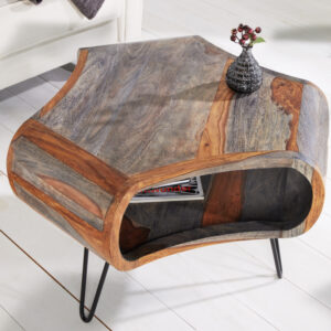 Retro salontafel ORGANIC LIVING 70cm grijs massief sheeshamhout met opbergruimte Hairpin Poten - 43710