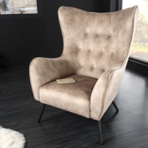 Design XL fauteuil AMSTERDAM champagne fluweel zwart metalen poten retrostijl - 43568